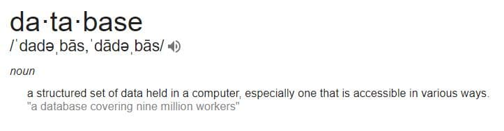 Google dictionary's definition for a DB
